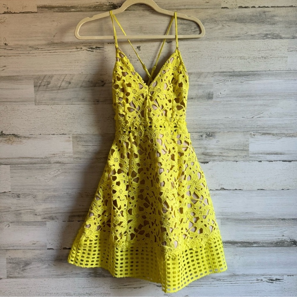 Lovers + Friends A-line Laser Cut Sleeveless Mini Fit Flare
Yellow Dress Crochet